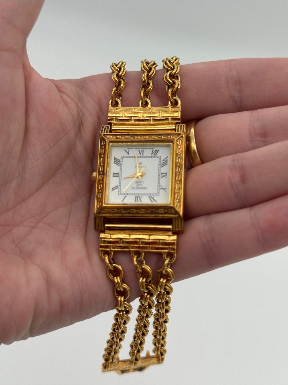 Vintage Kenneth Jay Lane Gold Tone Chain Watch Bracelet KJL Quartz Watch